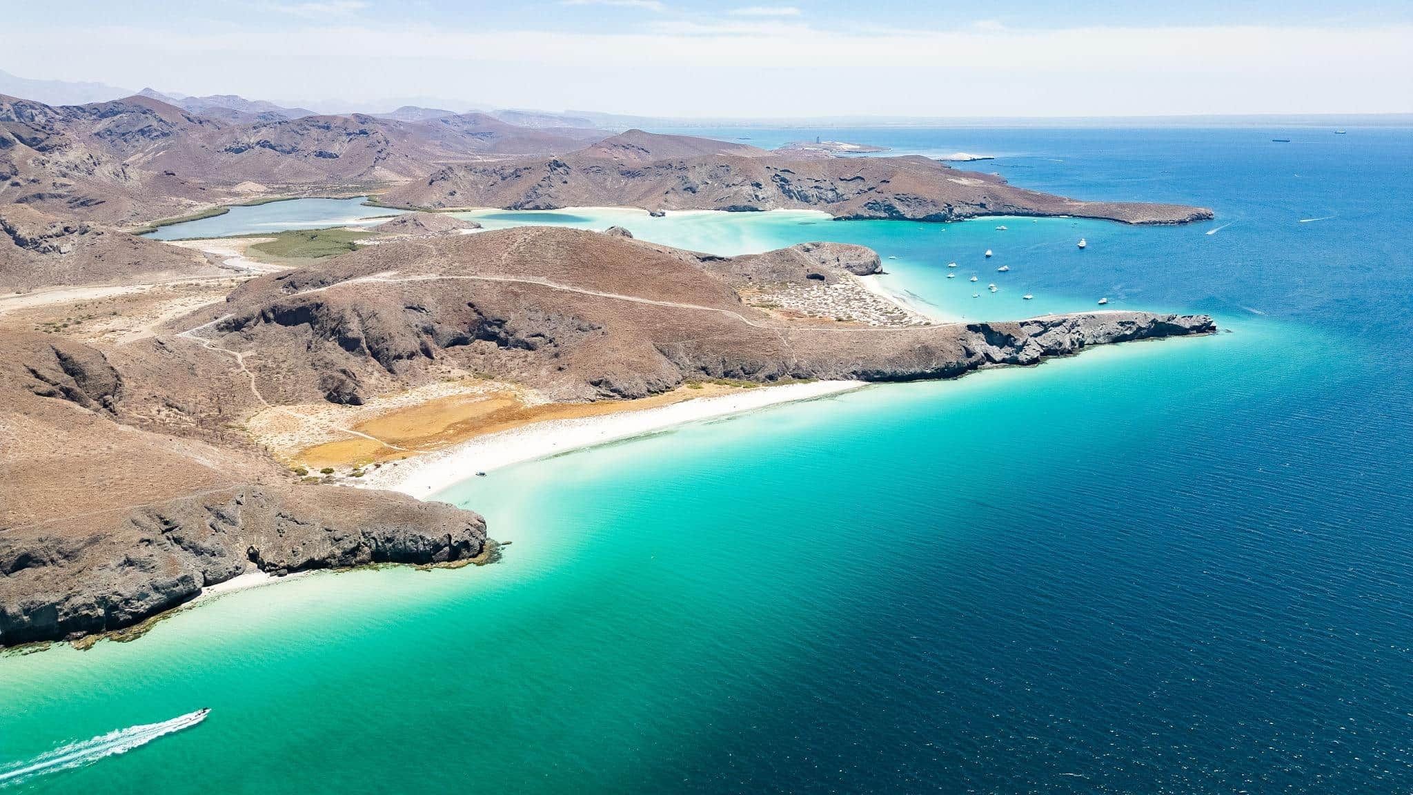 Aerial view of Balandra’s beaches and turquoise water