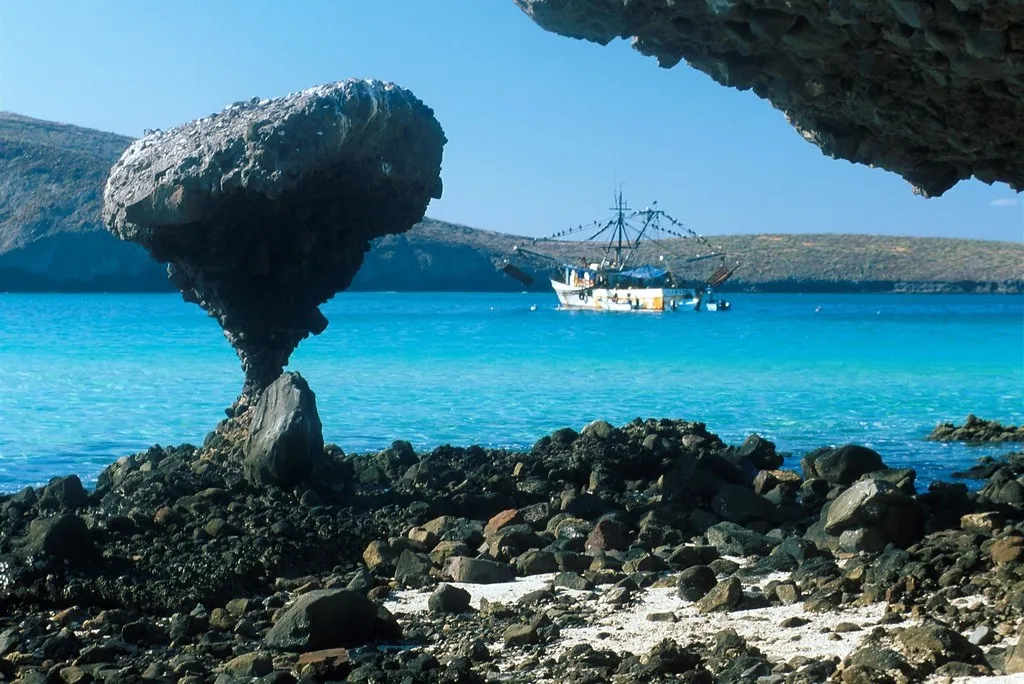 The Balandra Mushroom rock formation overlooking the bay
